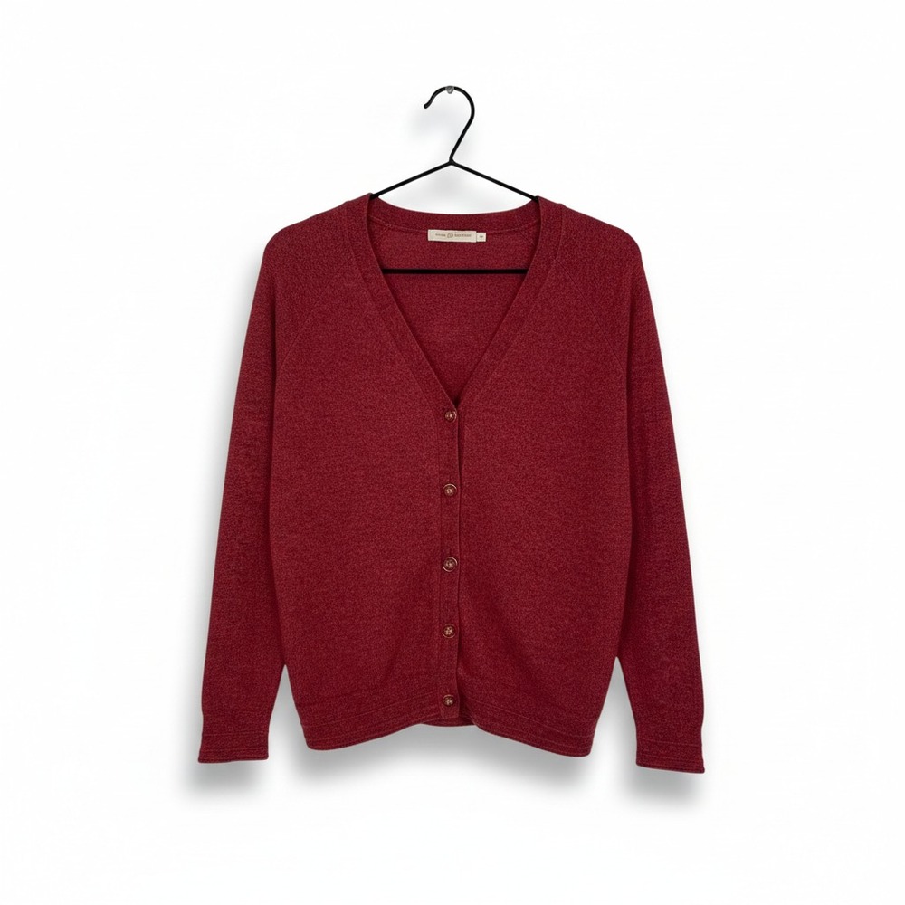 Tory Burch Women's Red Madeline V-Neck Merino Wool Cardigan Sweater Size XS - Picture 2 of 11
